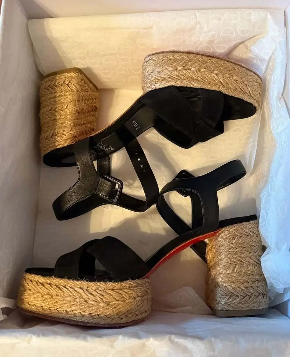 Christian Louboutin Calakala 70 Suede & Calf Leather Espadrille Platform Sandals